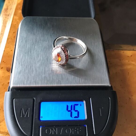 Natural Orange Garnet Sterling Silver Teardrop Ring Size 10 - Picture 3 of 9